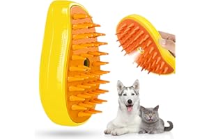 Tuofang Cepillo Vapor Gato, 3-en-1 Cat Steamy Brush, Cepillo de Vapor Para Gatos Perros, Cepillo de Masaje a Vapor para Gato (amarillo)