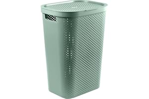 CURVER Coffre à Linge Infinity 60L - Bac à Linge avec couvercle et aération - Poignées Ergonomiques - Pour Salle de Bain ou Buanderie - 70% recyclé - 43,7 x 35,1 x 60,2 cm - Nouveau Vert