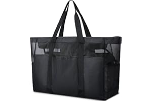 Lubardy Grand Sac de Plage Femme XXL Extra Large Famille avec Maille Zippé Grande Capacité Beach Bag Plusieurs Poches Sacs à Cabas pour Plage Voyages Gym Piscine Rangement Black