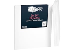 Artina Set da 3 Premium tele per pittura bianche 40x40cm per dipingere - 100% cotone qualità Premium 380 g/m² - per artisti – tele per pittori – telaio in legno FSC®comodo e resistente