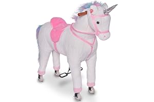 Pink Papaya Cheval d'équitation sur roulettes XXL 90 cm Cheval à Bascule pouvant Supporter jusqu'à 80kg Jouet en Peluche pour s'asseoir Dessus avec Sons