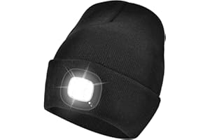 WEITOO Unisex 4 LED Lighted Beanie Cap, USB Rechargeable Running Hat Super Bright Hands Free Headlight Torch, LED Hat for Running Hiking, Gifts for Dad Men Women