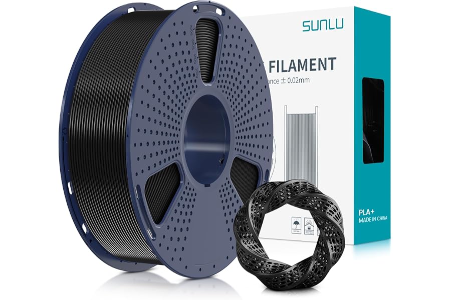 SUNLU PLA+ Filament 1.75mm, PLA Plus 3D Drucker Filament Schwarz, 1KG Spule | Stärker belastbar, Neatly Wound 3D Druck PLA+ F