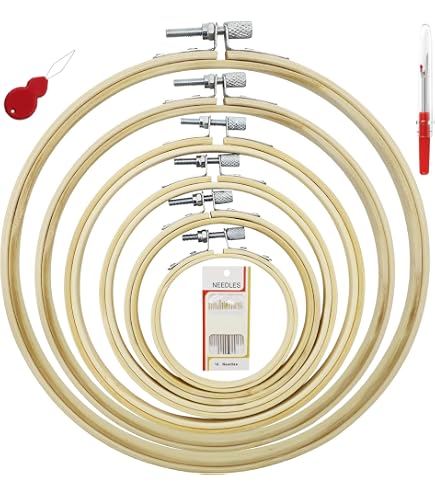 PATIKIL 6 Telai Quadrati Per Ricamo In Bambù - 3 Misure (13, 16, 20 Cm) Per Punto Croce E Cucito - 3