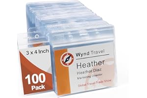 Fushing - Portatarjetas de identificación horizontales de plástico transparente de 7,6 x 10,2 cm para insertos de insignia de nombre o etiquetas de nombre de 3 x 4 pulgadas (100)