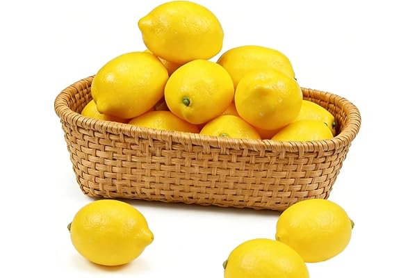 VPAFPEKG Konstgjorda citroner, 12 stycken konstgjord gul citron, realistisk falsk frukt citroner, konstgjord frukt citrondekoration för semester dekoration fest bordsdekoration fotografi rekvisita