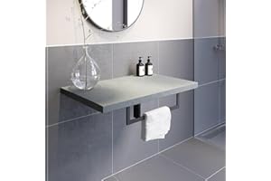 Vitusso Bathroom Furniture Wall Hung Floating Shelf Wash Basin Unit Towel Rail Bar Storage Top Board Countertop Grey Concrete 600mm