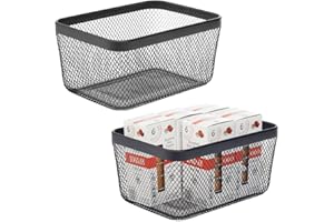 mDesign Juego de 2 Cajas Multiusos de Metal de 30,5 cm x 22,9 cm x 15,2 cm – Organizador de Cocina, despensa, baño y más – Cesta de almacenaje de Alambre, compacta y Universal – Negro