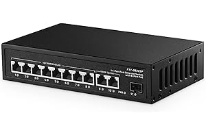 Switch POE a 11 porte, 8 POE+ 10/100Mbps, Uplink 2 Gigabit, SFP 1 Gigabit, IEEE802.3af/at, Alimentatore 135W, Case in metallo Plug and Play Binardat Switch non gestito
