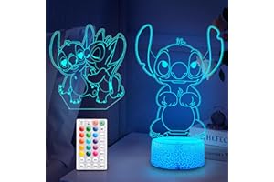 MIINSEY Lampada Stitch-Luce Notturna Timer LED 3D Telecomando intelligente 16 colori,con 2 ruoli cartoni intercambiabili, Regali gli amanti Stitch,Decorazione Camera Bambini,Regali di Compleanno Natale