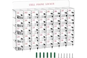 QUEEKAY Clear Cell Phone Locker Box with Keys Acrylic Cell Phones Storage Cabinet Wall Mounted Clear Phone Lock Box Classroom Phone Organizer for Pocket Cellphone Holder School Office (40 Slots Style)