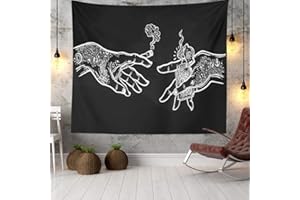 Dollin&Dockin Wandteppich Weiß und Schwarz Blumenhände, Funny Hippie Boho Neuheit Wandteppich Wandbehang, Art Decor Print Stoff für Schlafzimmer Wohnzimmer College Dorm,250 * 150cm