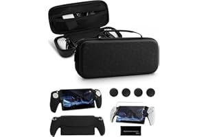 PALPOW 8 en 1 Kit D'accessoires Compatible avec Playstation Portal, Pochette Portable Rigide avec Housse Protection En Silicone Compatible avec PS5, Protecteur D'écran Avec 4 Thumb Grips, Noir