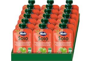 Hero Solo Bio, Frutta Frullata 100% Bio, Senza Zuccheri Aggiunti, Purea di Mela, Banana, Fragola e Mirtillo - 18 Confezioni da 100 gr