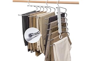 WEKIWGOT Perchas para Pantalones, 2 Piezas Perchas de Armario de Ahorro de Espacio 6 En 1, Percha de Acero Inoxidable Plegable para Hombres y Mujeres Vaqueros, Leggings, Faldas, Toallas