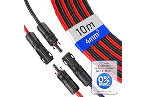 HB-DIGITAL 10m Solarkabel 4mm² Verlängerungskabel – inkl. 0% MwSt. gem. § 12 Abs. 3 UStG – Kabelpaar PV Kabel mit 1500V Solarstecker UV-beständig für Photovoltaik Anlage IP68 - Rot & Schwarz