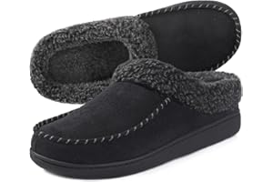ULTRAIDEAS Men's Cozy Memory Foam Moccasin Suede Slippers with Fuzzy Plush Wool-Like Lining, Slip on Mules Clogs House Shoes