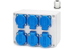 BINYI Distribuidor de corriente para construcción, distribuidor de pared, 16 A, 6 x 230 V, IP65, caja de distribución exterior, resistente al agua, caja de distribución de electricidad, caja de distribución