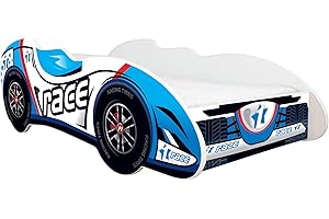 Topbeds Letto per bambini FORMULA 1 160x80 cm, Macchina da corsa, con materasso in schiuma, Struttura in legno di faggio, Costruzione durevole, Sicuro, Confortevole, Design unico