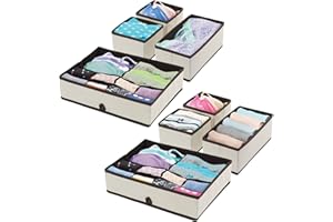 mDesign Juego de 2 organizadores de armarios – Prácticas cajas organizadoras para ordenar los armarios – Sistema de 8 cajas para guardar ropa, cinturones y otros accesorios – crema y marrón