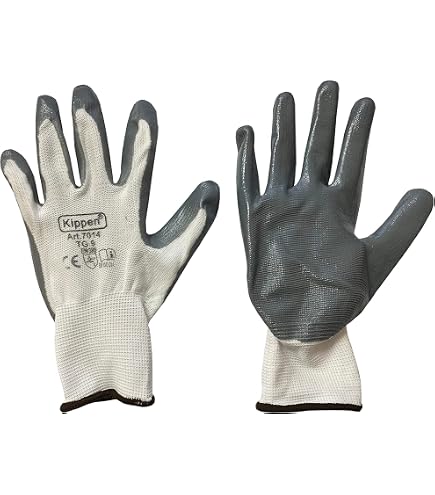 DONAU SAFETY 12 Paia Guanti Da Lavoro In Poliestere Con Rivestimento Nitrile Grigio, Taglia 7, Categoria II, EN 388 - 2