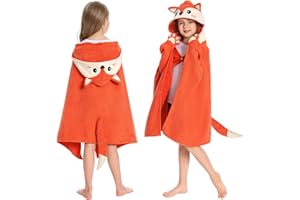 OLAOLA Serviette de Bain à Capuche pour Enfants, Serviettes de Plage en Microfibre Doux Natation Wrap, Enfant Peignoir À Langer, Poncho de Bain pour Garçons Filles de 3 à 12 Ans (Renard)