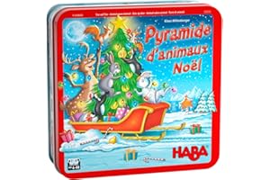 HABA - Piramida Zwierząt Edycja Boże Narodzenie - Gra zręcznościowa i układanie - Metalowe pudełko - 4 lata i więcej - 305526 Czerwony