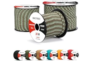 Brotree 3mm Paracord 425 100% Nylon 30M Schnüre Type II 3 Strängen Seil für Survival, Outdoor, Armband - Bruchlast 192kg (Armee Grün Tarnung)