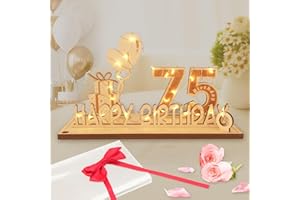 Seutgjie 75 Geburtstag Deko für Mann Frau Geldgeschenke mit LED Lichterkette Fliege und Geschenkpapier Holz Schild Gästebuch 75 Jahre Hochzeitstag Jubiläum Tischdeko
