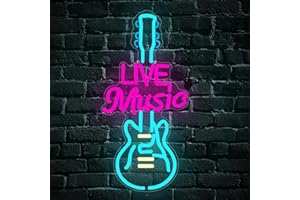 YUOGDHSIA Musique Enseigne Lumineuse,Guitare Led Neon Mural,Live Music Neon Sign Déco Chambre pour Studio de Musique Chambre à Coucher Bar Club Home Pub Man Cave Party la Fête USB Powered（15.8"*8"）