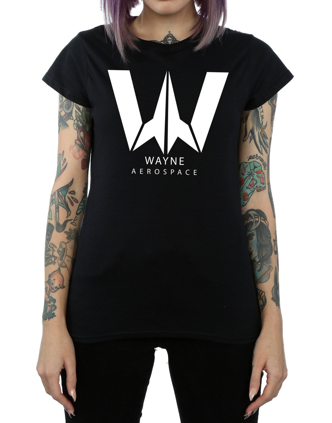 DC-Comics-Damen-Justice-League-Movie-Wayne-Aerospace-T-Shirt-Large-Schwarz