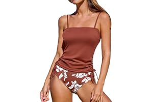 CUPSHE Damski zestaw tankini dwuczęściowy strój kąpielowy marszczony sznurek kostiumy kąpielowe z wysokim stanem dolnym żeberkiem