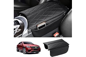 Karltys Compatible with Center Console Cover Mercedes Benz GLC Class 2016-2022 EQC 2019-2023 Accessories Armrest Cover Pad Leather Cushion Protector with Phone Holder Storage Pockets Black