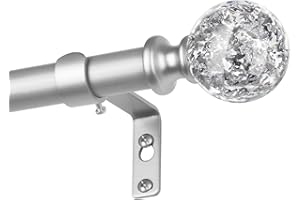 KAMANINA Barra de Cortina 80 a 365cm, Plata Barra de Cortinas Extensible para Ventana con Remates de Cristal Retorcida para Dormitorio/Blanco Mate