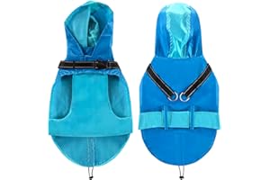 Mosucoirl Hundemantel Wasserdichter mit Geschirr,wasserdichter Hunde Mantel Hundemantel mit Kapuze Hunde-Regenmantel mit reflektierenden Winddichte Regenjacke wasserdicht für kleine mittelgroße Hunde