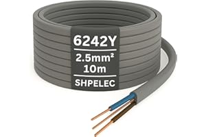 SHPELEC® 6242YH Twin and Earth Cable - 2.5mm | Electrical Mains Socket Ring Wire BASEC Approved - Multiple Lengths (10metres - 2.5mm Twin and Earth Cable)