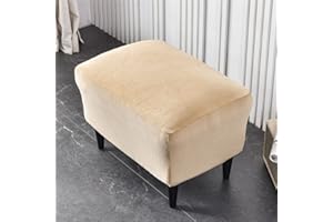 Highdi Ottoman Cover Rectangle Velvet Spandex, Stretch Footstool Slipcover, Stool Protector Cover with Elastic Bottom, Dustproof Removable Washable Footrest Pouffe Covers (cream color,1pc)