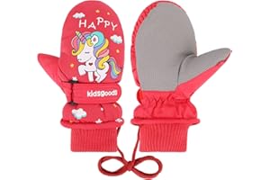 QKURT Gants de Ski Enfants, Moufles de Ski Fille Garçon Gants Chaud Hiver Moufles Coupe-Vent Respirant Snowboard pour Vélo Équitation Patinage Garçons Filles 2-10Ans