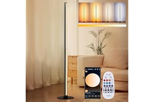 YOSION LED Modern Metal Floor Lamp, Color Changing Standing Lamp, Stepless Dimmable Corner Lamp with APP & Remote Control for Living Room, Bedroom, Reading Room -1.6 Meter