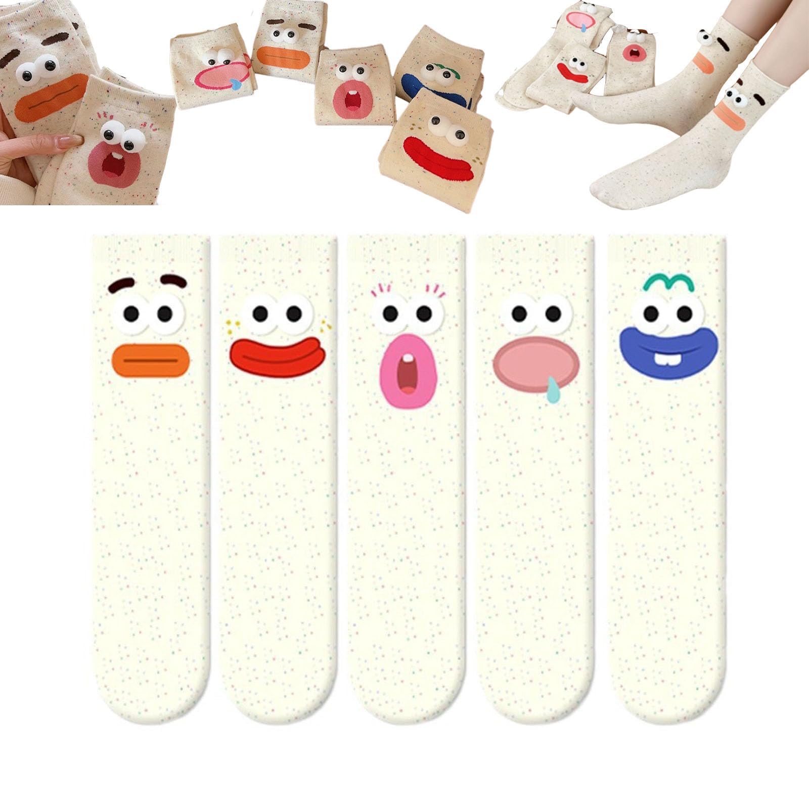 Azonee Cute 3D Monster Face Socks, Novelty Plush Cartoon Crew Socks with Funny Eyes for Girls & Women, Fun and Cozy Wear, 4 Pairs : Amazon.ae: Fashion 2