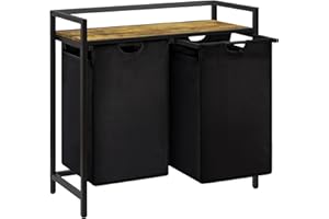 Lifewit Panier a Linge 2 Compartiments 95L, Meuble Linge Sale avec 2 Sac à Linge Sale en Tissu Oxford et Étagère en Métal, Bac à Linge pour Buanderie, Chambres, Salles de Bains, Dortoirs, Noir