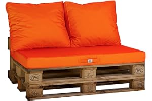 deco arts Coussins de Palette Déhoussables - Matelas Assise + Dossier pour Salon de Jardin ou Banquette - Coussin Déperlant avec Housse Amovible Certifié OEKO-TEX - 120x55 cm, Orange