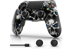 CHENGDAO Mando para PS4, Mandos inalámbricos Gamepad Compatible con PS4/Pro/Slim/PC, Controlador De Juego con Double Vibración, 6 Axis Gyro Sensor, Touch Panel, Audio Jack Speaker (Cráneo Negro)