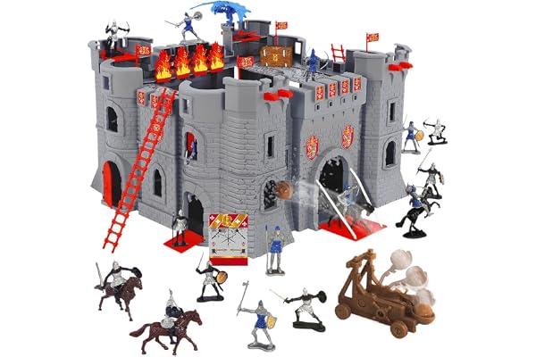 STARLUX – Château Fort Le Château Noir avec Figurines Chevaliers, Soldats, Dragon, Catapultes et Accessoires Inclus – Dès 3 Ans – Fabriqué en Europe – 404002