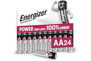 Energizer Advanced - AA Batteries (24 Pack) - Double A Battery 1.5V - Up To 100% Longer Lasting - Ideal for High-Drain Devices - 0% Plastic Packaging - 10 Year Shelf Life [Amazon Exclusive]