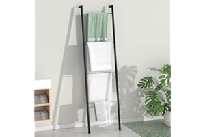 ‎PICKPIFF pickpiff Handtuchhalter Stehend aus Schwarz Metall – Handtuchleiter für Dekoratives Badezimmer, Wohnzimmer, Küche, Halter für Handtücher, Decken, Quits (4-stöckig, schwarz)