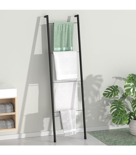 Portasciugamani A Scala Jayden 6 Livelli In Acciaio Nero - Per Bagno - Design Moderno E Funzionale - Foto 13