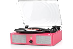 Udreamer Giradischi con altoparlanti integrati e trasmissione a cinghia Bluetooth, fonografo vintage a 3 velocità per ascolto musicale e decorazione domestica rosa