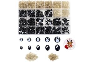 Meafeng 400PCS Safety Eyes for Amigurumi, Sparkling Black Stuffed Crochet Eyes with Washers, 8-16mm Oval & Round Craft Eyes Kawaii Doll Eyes for Teddy Bear, Puppet, Plush Animal Making