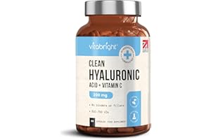 VitaBright Hyaluronic Acid Supplements | 300mg | Sodium Hyaluronate with Vitamin C | Pure Hyaluronic Acid Powder in Veggie Capsules | High Strength Tablets | Nutritional Supplements Made in Britain